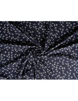 Vâscoză twill pentru rochie cu model fin de fundițe - bleumarin și roz