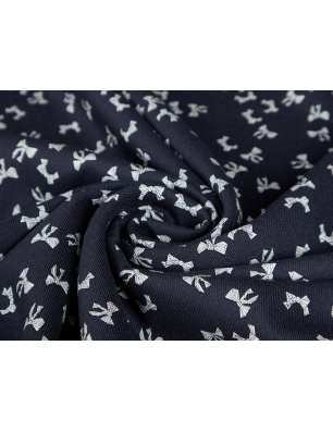 Vâscoză twill pentru rochie cu model fin de fundițe - bleumarin și roz