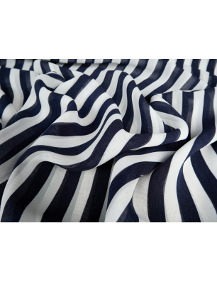 Viscose chiffon, delicate, in navy blue stripes