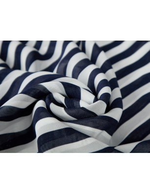 Viscose chiffon, delicate, in navy blue stripes