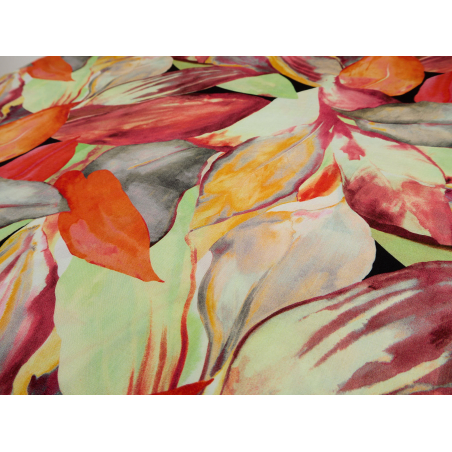 Vâscoză material pentru rochie, în model floral portocaliu-verde