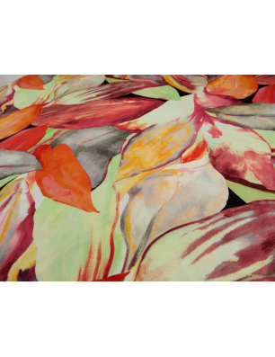 Viscose tecido para vestido em padrão floral laranja e verde