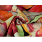Vâscoză material pentru rochie, în model floral portocaliu-verde