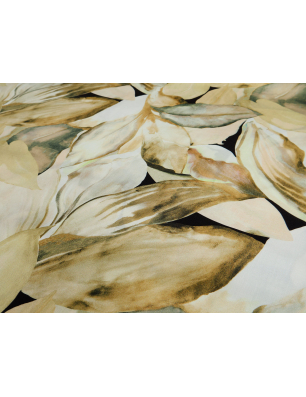 Viscose, tecido para vestido, com padrão vegetal em tons de bege