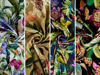 Viscoză material pentru rochie cu modele florale