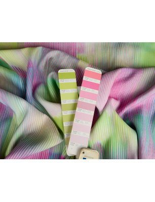 Viscose rayon fabric for a dress with a geometric faded pattern