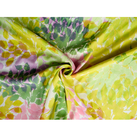 Viscose rayon fabric for a dress in a botanical pastel pattern