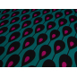 Viscose with elastane twill in a geometric turquoise and pink pattern