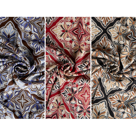 Viscose, tecido para vestido com um padrão geométrico boho