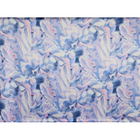 Viscose fabric with a delicate sheen in a blue-pink marbled pattern
