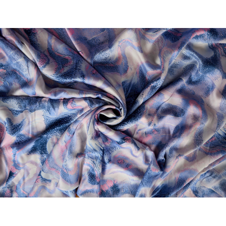 Viscose fabric with a delicate sheen in a blue-pink marbled pattern - Bemax Fabric Wholesaler