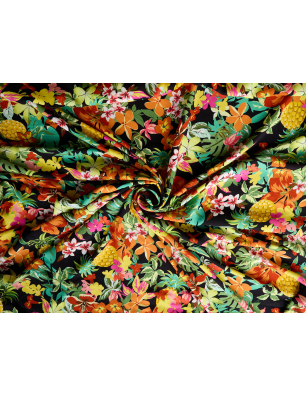 Viscose, matière pour l’été, avec un motif tropical coloré – Grossiste en tissus Bemax