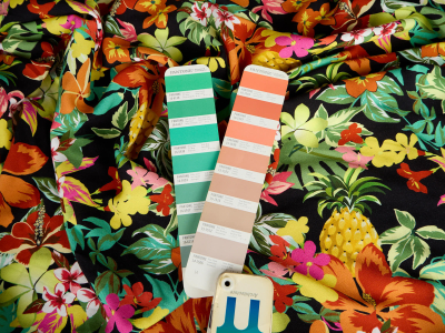 Viscose fabric for summer in a colorful tropical pattern