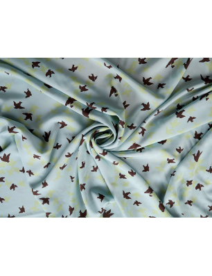 Viscose fabric for a blue dress with birds - Bemax Textile Wholesale