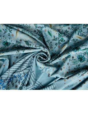 Viscose, tecido para vestido, azul-celeste, com padrão vegetal - relatório - Armazém/Atacado de Tecidos Bemax