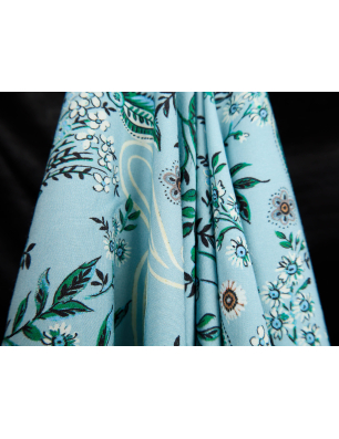 Viscose, tecido para vestido, azul-celeste, com padrão vegetal - relatório - Armazém/Atacado de Tecidos Bemax