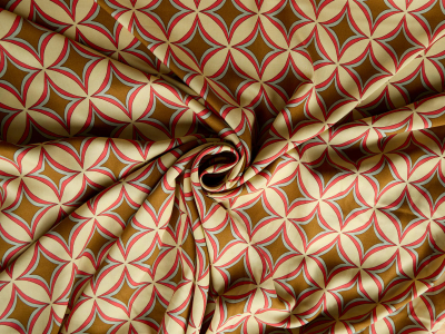 Viscose, tecido para vestido em padrão geométrico marrom - Atacado de Tecidos Bemax