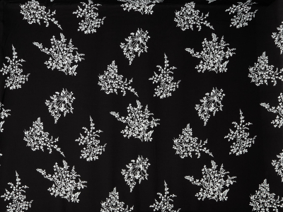 Viscose fabric for a dress, black with white delicate botanical pattern