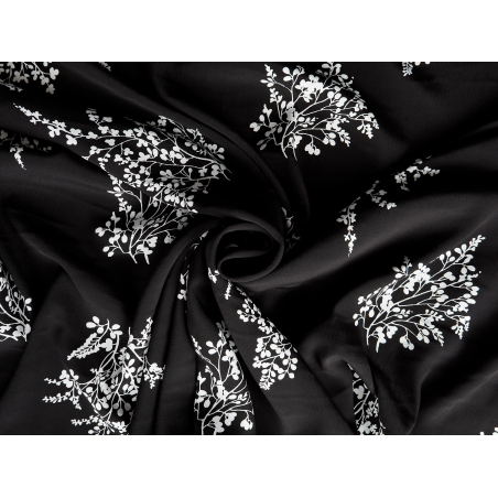 Vâscoză material pentru rochie neagră cu alb model vegetal delicat - Producător de textile Bemax