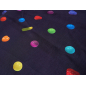 Viscose fabric for a navy dress with colorful candy designs