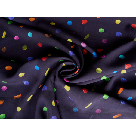 Viscosa materiale per abito blu scuro a caramelle colorate. Grossista Tessuti Bemax