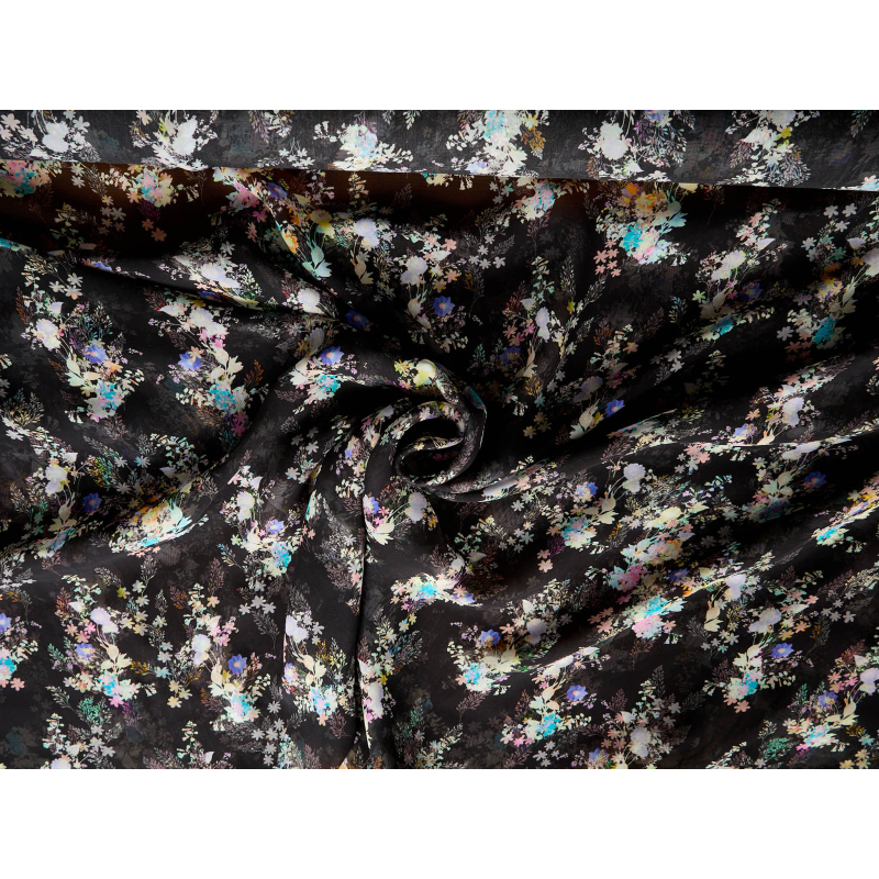 Viscose chiffon til kjole sort i sarte buketter