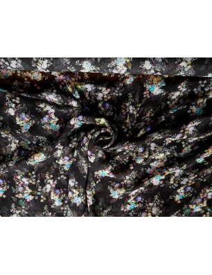 Crêpe chiffon in viscosa per abito nero con delicate composizioni a bouquet - Ingrosso di Tessuti Bemax