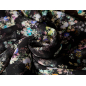 Viscose chiffon for a dress, black with delicate bouquets