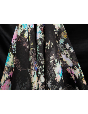 Crêpe chiffon in viscosa per abito nero con delicate composizioni a bouquet - Ingrosso di Tessuti Bemax