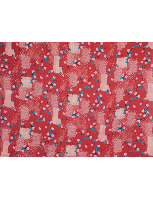 Viscose, matériau pour robe, rouge, à motif floral - Grossiste en tissus Bemax