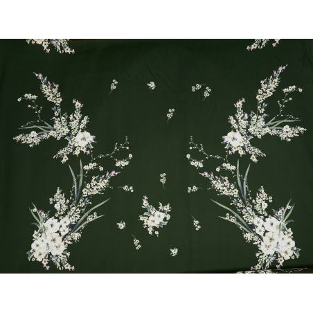 Viscose chiffon para vestido verde-escuro com flores - relatório