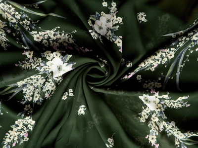 Crepe de Chine in viscosa per abito verde scuro a fiori - rapporto - Grossista Tessuti Bemax