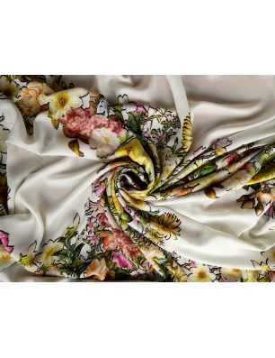 Viscose materiale til en kjole hvid med farverige blomster - rapport - Engros Tøj Bemax