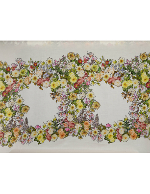 Viscose, matière pour robe, blanche à fleurs multicolores - rapport - Gros de tissus Bemax