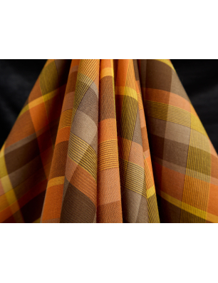 Viscoză material pentru rochie în carouri maro-ruj - Fabrică/En-gros de Țesături Bemax