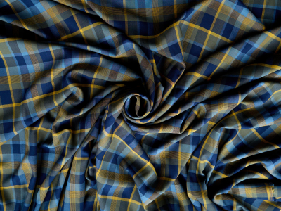 Viscose tecido para vestido em xadrez azul mel - Atacado de Tecidos Bemax