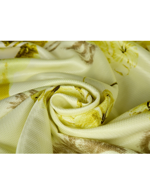 Viscose materiale i et unikt citron-gult retro-mønster - Engrosstof Bemax