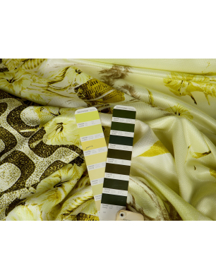 Viscose fabric with a unique lemon-yellow retro pattern - Bemax Fabric Wholesale