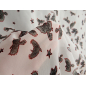 Viscosa chiffon bianco con motivo originale di uccelli e stelle