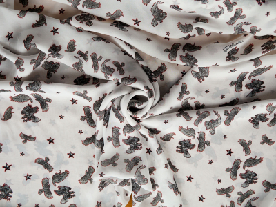 Viscose chiffon in white with the original pattern of birds and stars - Bemax Fabric Wholesale