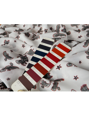 Viscose chiffon in white with the original pattern of birds and stars - Bemax Fabric Wholesale