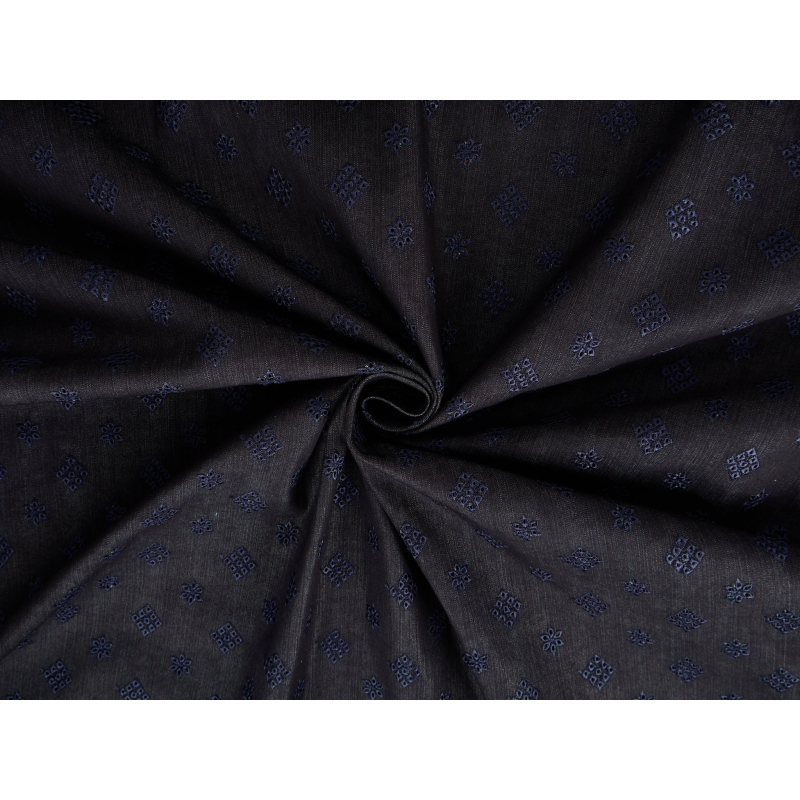 Jeans z elastanem haftowany w delikatny wzór - ciemny granat