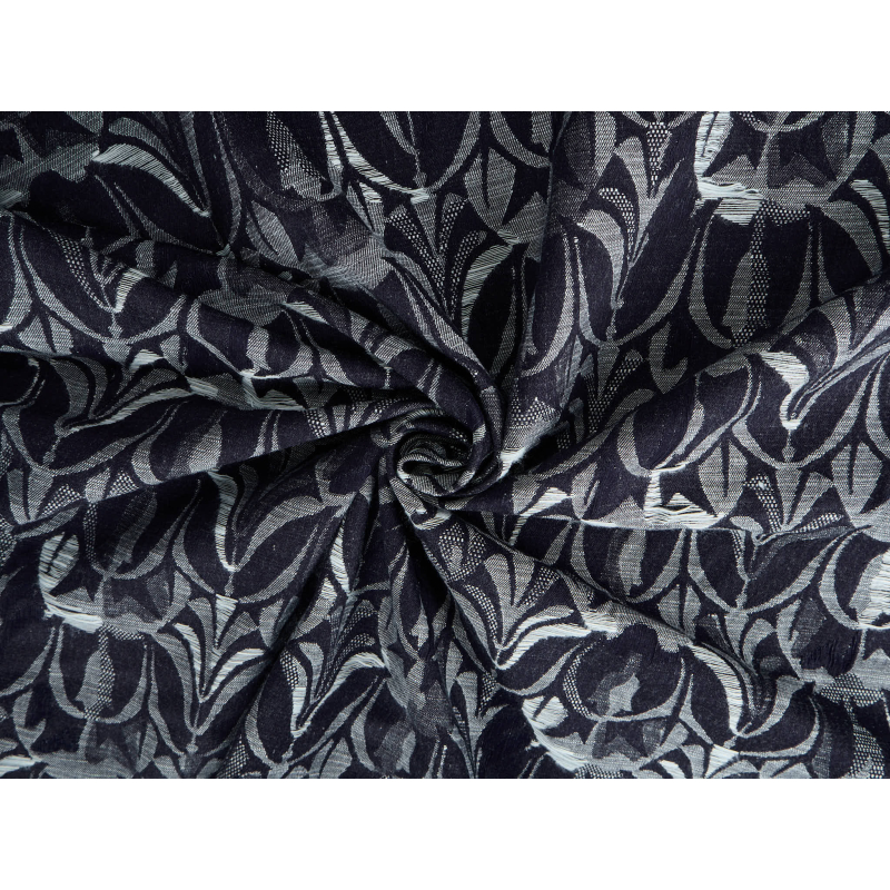 Jeansstof jacquard med blomsterprint i mørk marineblå