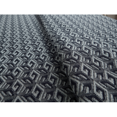 Jeans jacquard fabric with a geometric pattern in dark navy