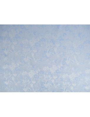 Bomullstyg i meter ljusblå jacquard med fina blommor - Tyggrossist Bemax