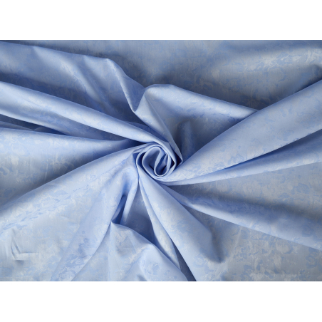 Bavlna szövet méterenként világoskék jacquard finom virágokkal - Bemax Textil nagykereskedés