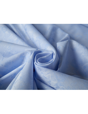 Bomullstyg i meter ljusblå jacquard med fina blommor - Tyggrossist Bemax