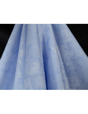 Cotton fabric by the meter, light blue jacquard with delicate flowers - Bemax Fabric Wholesale