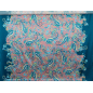 Silk satin with elastane in turquoise paisley patterns on a pinkish beige base