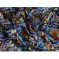 Elastaaniga siid-satiin sinises mosaiikse lillemustriga
